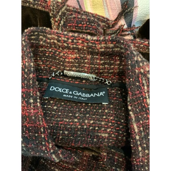 Dolce & Gabbana Red & Brown Alpaca Tweed Jacket w/ Fringe Trim Sz 8 (US) 42 (IT) - Picture 9 of 9